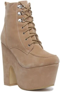 Botín De Plataforma Alto Con Cordones Para Mujeres En Beige Talla UK 3 - 8 - Imagen 1 de 7