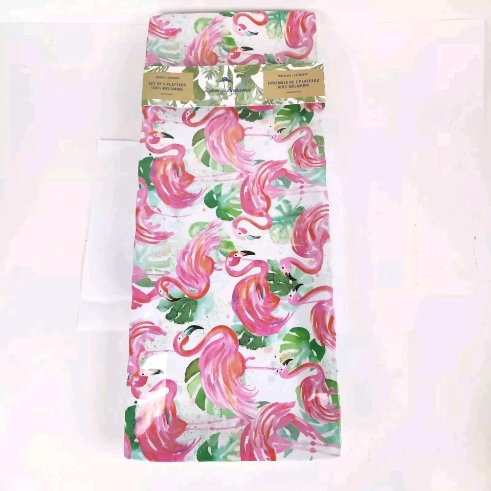 Tommy Bahama Flamingo Melamine Serving Platter Tray Set 2 Tropical 19" - Image 1 of 4
