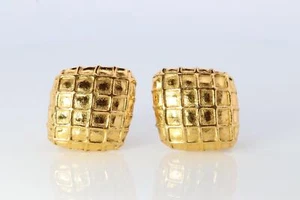 Chanel Earrings. Genuine CC CHANEL Rhombus Waffle squares. Nonpierced - Picture 1 of 6