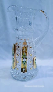 Jarra de cristal de vidrio corte decorativo checo 30 cm decorada oro, esmalte II - Imagen 1 de 10