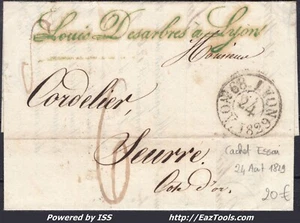 FRANCE MARQUE POSTALE POUR SEURRE AVEC CAD D'ESSAI DE LYON DU 24/11/1829 - Picture 1 of 2