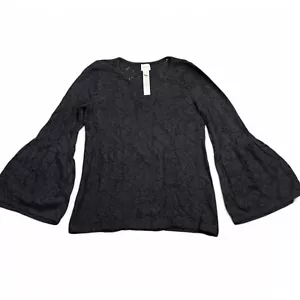 Chicos Bell Sleeve Blouse Top Womens Size 0 Black Crochet Boho Long Sleeve - Picture 1 of 10