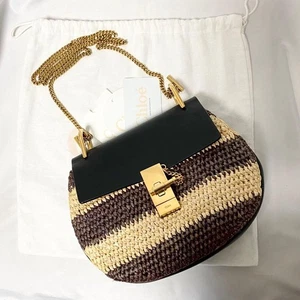 [Como Nuevo] Bolso de Hombro para Mujer Chloe Drew Rafia Paddington Cadena Cuero Negro - Imagen 1 de 13
