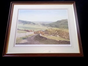 Above Kettlewell signed print by Keith Melling Yorkshire Dales landscape framed - Picture 1 of 8