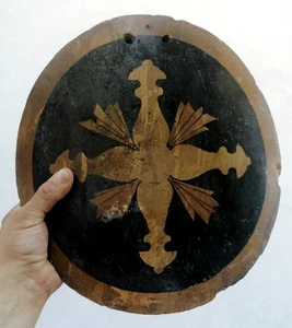Antica mattonella tondo placca scagliola da altare "Croce" XIX sec bella 33cm - Foto 1 di 4