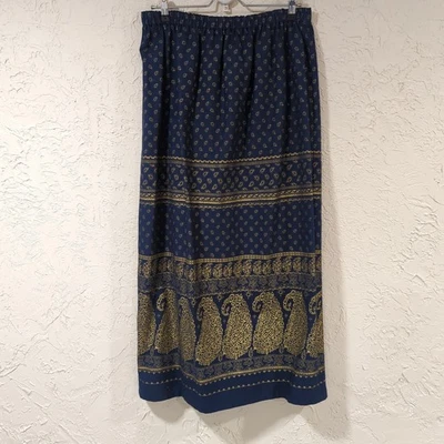 Maxi Falda Hecha a Mano Elegante Estampado Azul Marino y Dorado - Para Mujer 12/14 Paisley Boho Foto 1 de 4