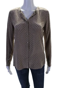 Ecru Womens Silk Cut Out V-Neck Long Sleeve Button Up Blouse Top Taupe Size XS - Picture 1 of 5