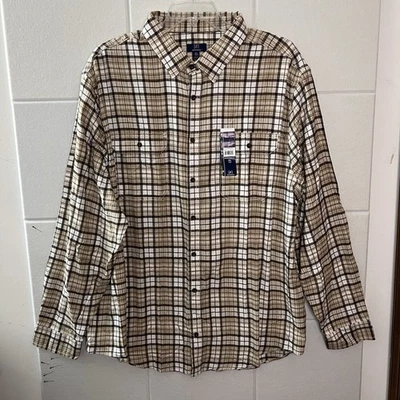 Camisa de franela George para hombre talla 3X alta manga larga dos bolsillos abotonados informal Foto 1 de 4