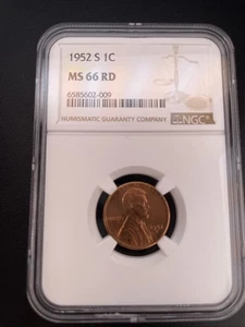 1952-S 1C RD Lincoln Wheat One Cent NGC MS66RD - Picture 1 of 6