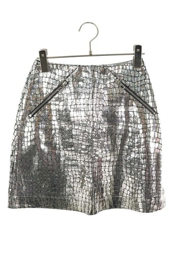 LOEWE Gonna Rivestita Metallizzata Pelle di Agnello Argento Taglia 38 M Donna