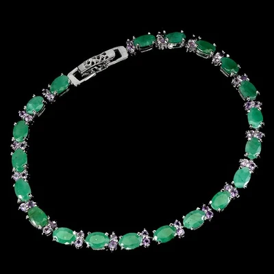 Pulsera de plata de ley 925 ovalada esmeralda 6x4 mm amatista piedras preciosas joyería 7,5 pulgadas Foto 1 de 4
