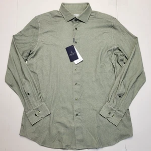 $298 New EMANUEL BERG Stretch Shirt Men's L 16.5 EU 42 Green Jersey Knit 4-Flex - Picture 1 of 8