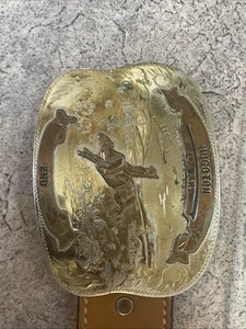 German silver belt buckle Hugoton comstock 2nd Place BULL RIDING LBR With belt - Picture 1 of 21