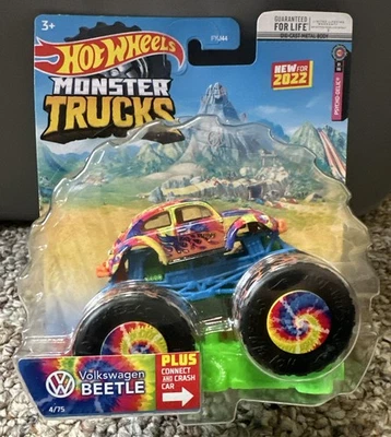 Hot Wheels Monster Trucks Psycho-Delic Volkswagen Beetle 4x4 пожарные колеса 2022 VW - Изображение 1 из 2