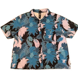 Mountain Hardwear Button Up Shirt Hawaiian Women's Size Medium Blue Black Floral - Picture 1 of 16