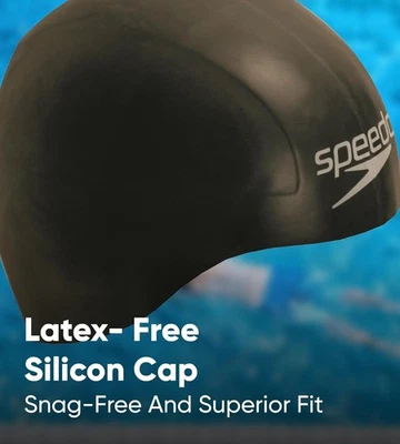SPEEDO AQUA V  RACING SWIMMING CAP BLACK SILICONE COMPETITION UNISEX FREE P&P! - Image 1 of 4