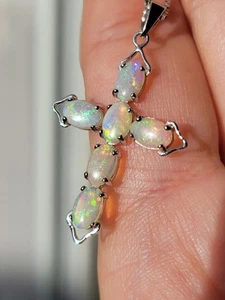 14k Weißgold Opal Kreuz Anhänger - Bild 1 von 6