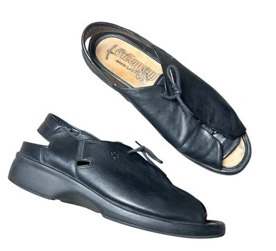 Sandalia Durea Greenway de cuero negro punta abierta cómoda talla 7 UK 9 US Foto 1 de 4