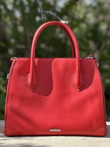 Rebecca Minkoff Perry Cartera Cereza Carmesí Rojo Cuero Bolso de Mano Monedero de Diseñador - Imagen 1 de 11