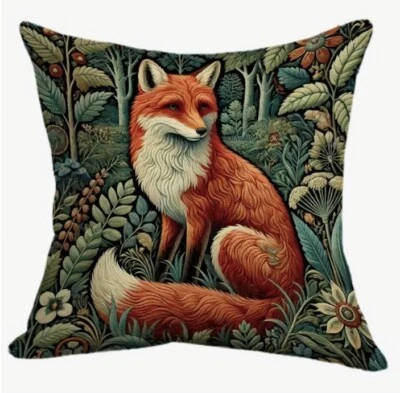 FOX Abstract Botanical Tapestry Linen Throw Pillow Cover Holiday Home Decor 18” - Image 1 of 4