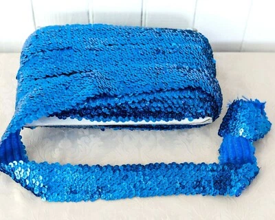 НОВАЯ синяя металлическая эластичная отделка с блестками 5 рядов 1,5 дюйма 20 ярдов Destash Bulk Crafts  - Изображение 1 из 2