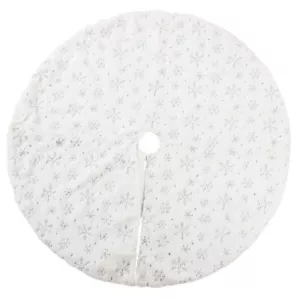 105cm Christmas Snowflakes Plush Tree Base Skirt Xmas Home Décor Floor Mat Cover - Picture 1 of 3