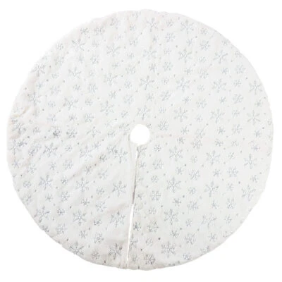 105cm Christmas Snowflakes Plush Tree Base Skirt Xmas Home Décor Floor Mat Cover - Image 1 of 3