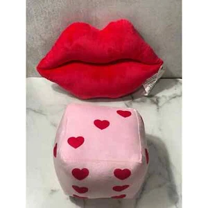 Target Bullseye Playground Valentine Novelty Pillows Pink Dice and Red Lips - Picture 1 of 12