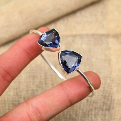 Iolite Gemstone Handmade 925 Sterling Silver Jewelry Bangle Adjustable - Image 1 of 4