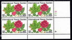 Scott #2014 Peace Garden Roses Plate Block of 4 Stamps - MNH P#2532-4 LR - Picture 1 of 1