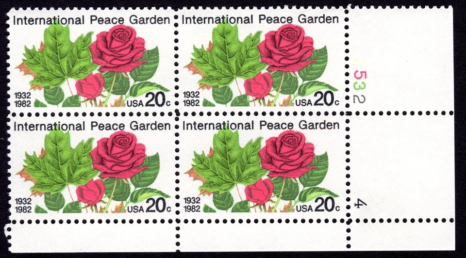 Scott #2014 Peace Garden Roses Plate Block of 4 Stamps - MNH P#2532-4 LR - Image 1 of 1