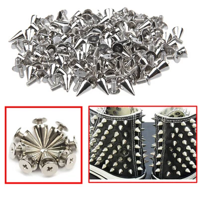 50pcs Screwback Punk Borchie Punta Cono Rivetti 8mm x 12mm per Moda Vestiti - Immagine 1 di 4