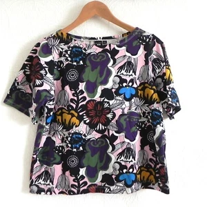 Marimekko Uniqlo Semi-Crop/Boxy Top Boat Neck Short Sleeve Cotton OVERSIZED S - Picture 1 of 10