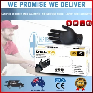 Delta Industrial 6g Thick Disposable Black Nitrile Gloves Latex & Powder-Free - Picture 1 of 16