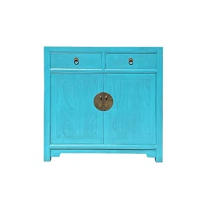 Chinese Simple Narrow Pastel Blue 2 Drawers Side Table Cabinet cs7428 - Picture 1 of 5
