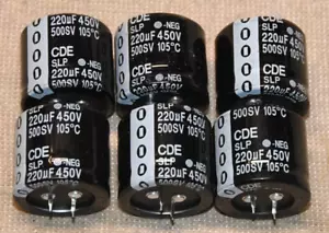 Seis condensadores NOS CDE 220uF 450 voltios usados como reemplazo en Heathkit SB-200 - Imagen 1 de 2