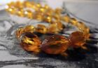 Collier perles ovale vintage tchèque bohème ton ambre en verre intestin