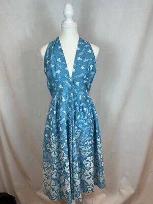 Vintage 1960’s Ruth Clarage Womens Halter Dress Blue Size 14 Hand printed floral - Image 1 of 4