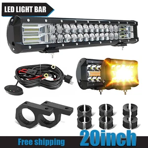 20inch 126W Combo LED Light Bar + 4" 60W White/Amber Pods Lights W/Wiring Kit - Picture 1 of 9