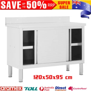 Stainless Steel Kitchen Bench Work Table Storage Cabinet with Sliding Door 120cm - Picture 1 of 8