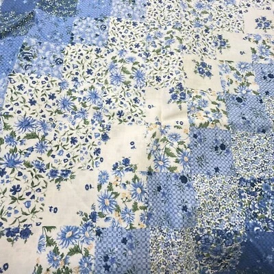Blue Floral Faux Patchwork Quilt Fabric Remnant Calico Springs 6306 - Image 1 of 4