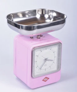 Bilancia da cucina Wesco retrò con orologio rosa orologio da cucina acciaio inox vintage 322 204-26 - Foto 1 di 5