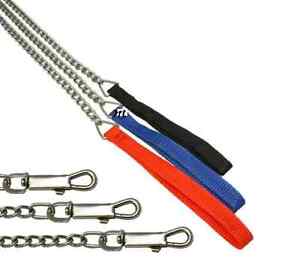 48" Strong Metal Chain Dog Lead With Quick Collar Clip - Fabric Handle -