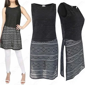 NUEVA TÚNICA DE ENCAJE DE CROCHET DE ENCAJE SIN MANGAS LATERAL FORRADA TOP LARGO 2 en 1 - Imagen 1 de 4