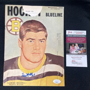 Fleming Mackell signiert Boston Bruins 1958 Hockey Blueline Magazin JSA COA - Bild 1 von 1