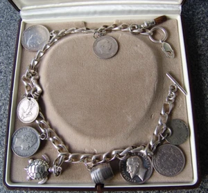 REICH BESTÜCKTES 925 STERLING SILBER CHARIVARI MIT DIVERSEN ECHT SILBER MÜNZEN - Bild 1 von 15