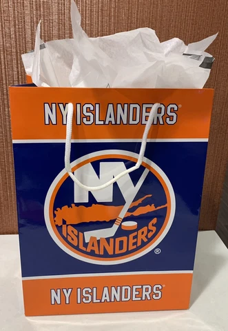 New York Islanders Official 13 IN X 10 Inch Glossy Gift Bag W/ White Gift Paper! Cover