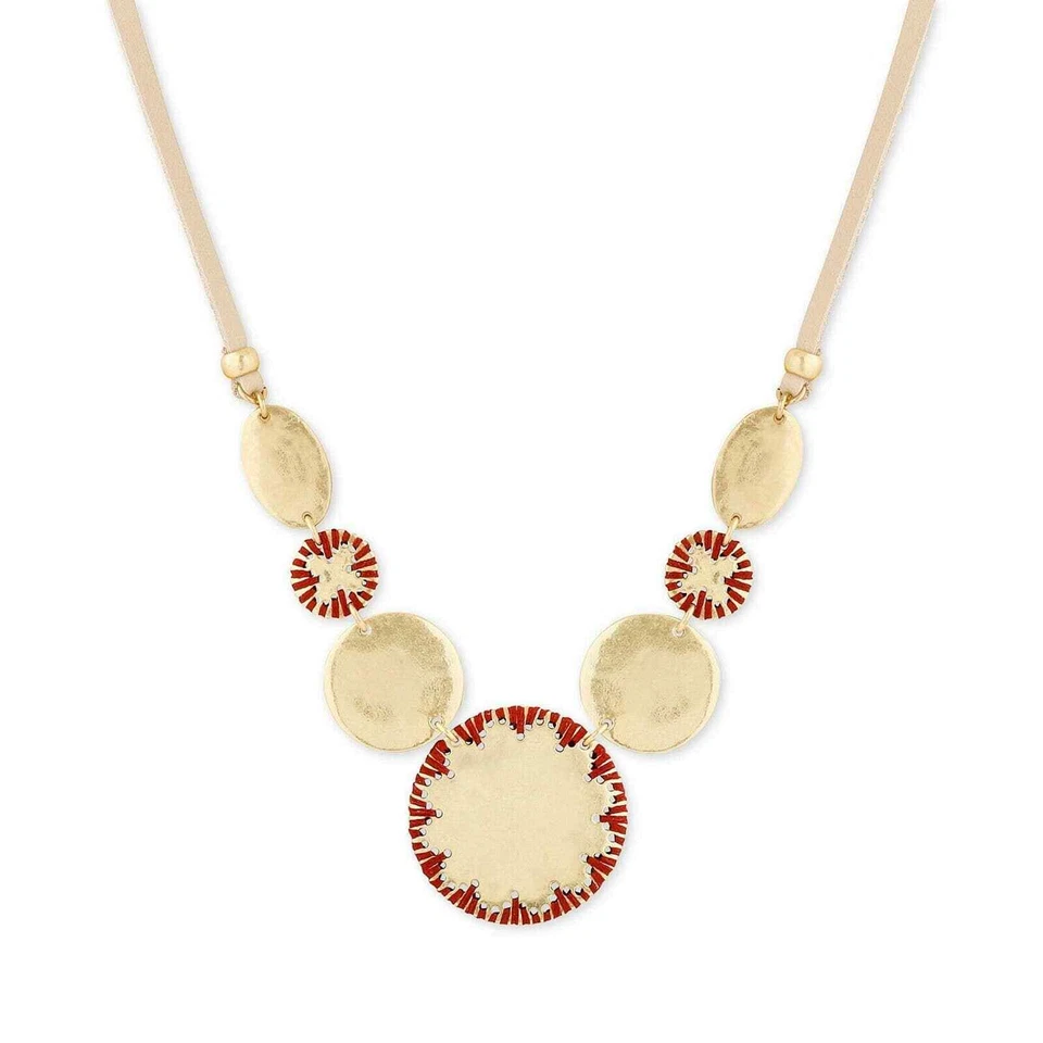 Lucky Brand золотистый резьба диск кожи 28» заявление ожерелье - Изображение 1 из 1