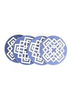 Ovation Home Absorbent Ceramic Coasters with Cork Backing 4 Pack White &Blue NEW - Picture 1 of 4
