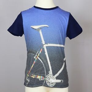 Paul Smith Jr Size 8 Blue Bike Graphic Tee Shirt Short Sleeve Cotton EUC